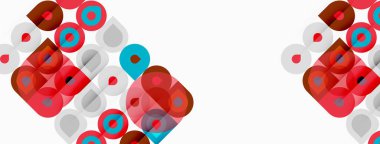 Soyut geometrik desen. Kırmızı, deniz mavisi, gri daireler örtüşüyor ve dinamik görsel doku oluşturuyor. Minimalist tasarım, temiz estetik.