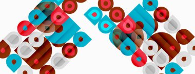 Soyut şablon tekrarlayan kareler, daireler, dikdörtgenler içerir. Renkler arasında deniz mavisi, kahverengi, kırmızı var. Tasarım geometrik, modern görünüyor.