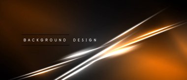 Soyut tasarım dinamik turuncu, beyaz çizgiler koyu arka plana karşıdır. Modern estetik, dijital sunum için uygun.