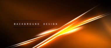 Koyu arkaplan üzerinde soyut turuncu çizgiler. Parlak ışıklandırmalı modern tasarım, dinamik kompozisyon. Basit, zarif bir sunum..