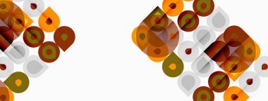 Soyut geometrik desen. Çemberler, kareler eski tarz dizaynlar yaratıyor. Sıcak renkler tarafsız arkaplana baskın gelir.