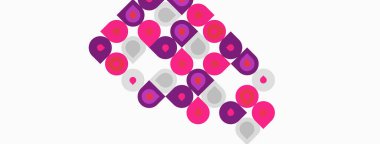 Soyut desen tekrarlayan daireler, pembe ve mor renkler içerir. Şekiller örtüşür ve dinamik görsel doku yaratır. Basit tasarım, modern estetik..