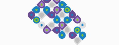 Soyut desen renkli şekiller içerir. Çemberler, kareler, gözyaşları beyaz arkaplanda çapraz olarak tekrarlanıyor. Modern tasarım ögesi.