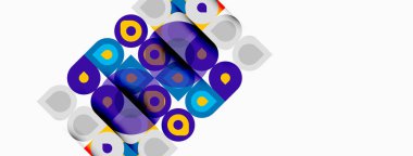 Soyut geometrik desen. Eş merkezli daireler, kareler örtüşüyor ve canlı bir görsel etki yaratıyor. Modern tasarım elemanları.