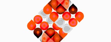 Soyut geometrik desen. Turuncu daireler beyaz karelerle örtüşüyor ve görsel doku oluşturuyor. Minimalist tasarım, modern estetik.