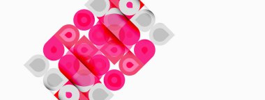 Pembe daireler beyaz arka planla örtüşüyor. Desen soyut çapraz çizgiler, basit tasarım, modern estetik.