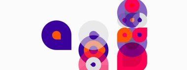 Üst üste binen daireler, canlı renkler içeren soyut bir kompozisyon. Mor, turuncu, pembe baskın tasarım, dinamik görsel efekt yaratıyor.