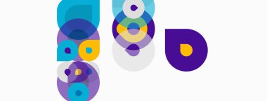 Soyut renkli daireler çakışıyor, dinamik görsel kompozisyon oluşturuyor. Modern tasarım, basit şekiller, canlı renkler..