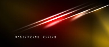 Karanlık, soyut bir arkaplan. Kırmızı ışık, altın rengi aşar. Altında metin olan minimalist tasarım. Modern, dinamik görsel.