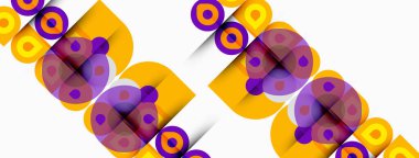 Soyut desenler üst üste binen turuncu daireler, mor merkezler. Tekrarlama dinamik görsel doku yaratır. Basit şekiller, modern tasarım..