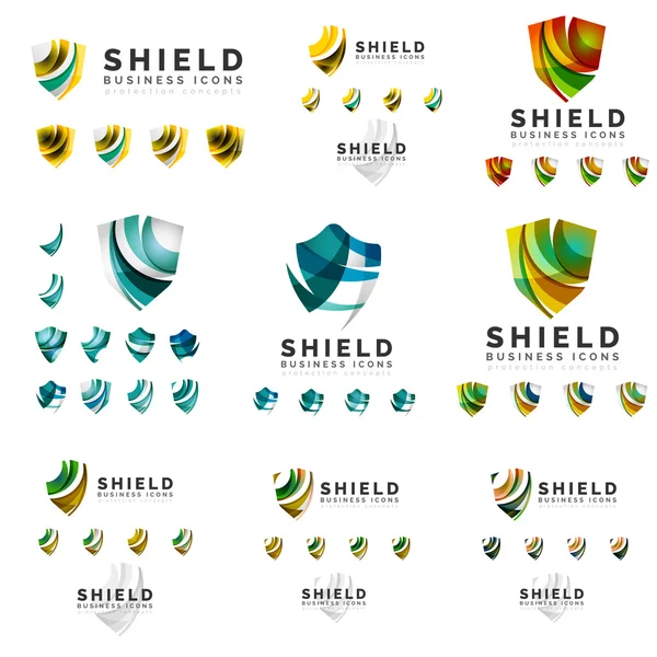 Set of company logotype branding designs, shield protection concept icons — Stock Vector