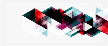 Soyut geometrik şekiller örtüşür, dinamik görsel doku oluşturur. Kırmızı, deniz mavisi, siyah renkler beyaz arkaplana hükmediyor. Modern tasarım ögesi.