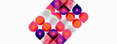 Soyut model. Tekrarlayan şekiller, canlı renkler, geometrik tasarım. Pembe, mor, turuncu renkler kompozisyona hakim. Modern estetik.