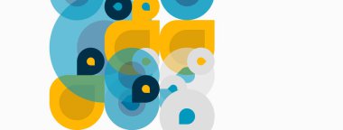 Üst üste binen dairelerin yer aldığı soyut kompozisyon, sarı ve mavi renkler tasarımda baskın. Minimalist estetik, temiz çizgiler modern hissi sunar.