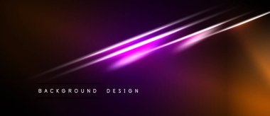 Soyut arkaplan koyu turuncu üzerinde parlak mor ışık çizgileri, siyah eğimlere sahiptir. Dijital projeler için modern tasarım ögesi.