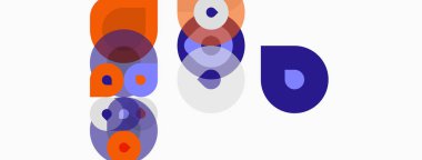 Üst üste binen daireler içeren soyut kompozisyon, turuncu, mor renkler. Minimalist tasarım, temiz estetik, modern görsel öğeler.