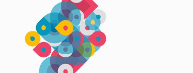 Soyut renkli çakışan daireler dinamik görsel doku oluşturur. Parlak renkler harmanlanır, ilginç şekiller oluşur, modern tasarım.