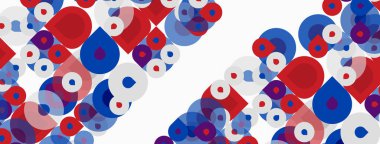 Soyut model. Daireler, ovalar, dinamik görsel doku oluşturur. Kırmızı, mavi, mor renkler beyaz arkaplana hükmediyor. Modern tasarım.