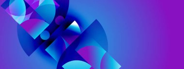 Soyut şekiller canlı mavileri, morları harmanlıyor. Dinamik kompozisyon modern görsel deneyim yaratır. Yumuşak eğimler derinlik ve hareket önerir.