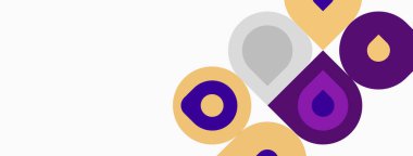 Soyut geometrik şekiller örtüşür, dinamik görsel kompozisyon yaratır. Mor, gri, sarı tonlar tasarımda baskın. Minimalist estetik.