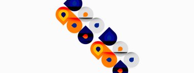 Renkli daireler, kareler, dikdörtgenler soyut desenler oluştururlar. Çapraz düzenleme dinamik görsel etki yaratır. Basit şekiller, parlak renkler kompozisyona hakim..