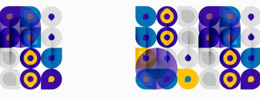 Soyut şablon renk çakışan daireler ve kareler içeriyor. Geometrik şekiller eğlenceli, modern tasarım yaratır. Minimalist estetik.