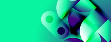 Soyut sıvı şekiller, canlı turkuaz, mor renkler. Modern tasarım, pürüzsüz eğimler, dinamik kompozisyon. Minimalist estetik, temiz çizgiler..