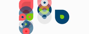 Üst üste binen daireler, çeşitli renkler, basit şekiller içeren soyut kompozisyon. Minimalist tasarım, temiz estetik, modern sanat eserleri.