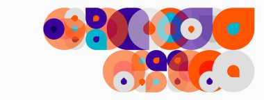 Soyut renkli daireler, üst üste binen şekiller eğlenceli kompozisyonlar oluşturur. Modern tasarım, canlı renkler, basit geometri.