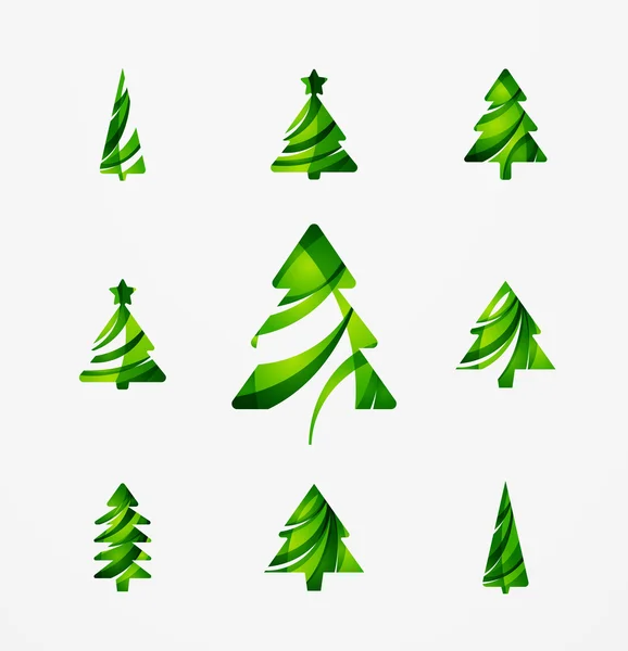 Set of abstract Christmas Tree Icons, business logo concepts, clean modern glossy design — Stock Vector