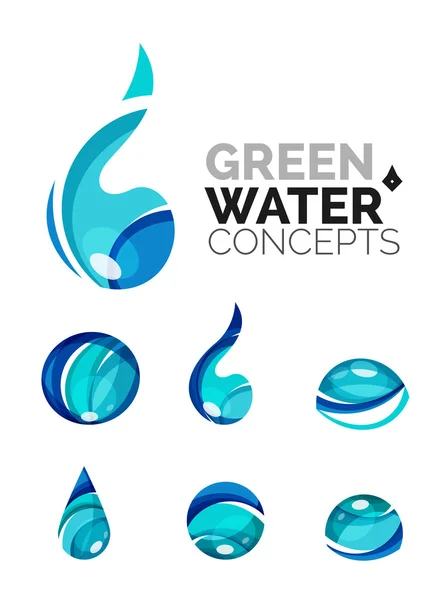 추상적인 에코 물 아이콘, 비즈니스 로고 자연 녹색 개념, 깨끗 한 현대 기하학적 디자인의 세트 — 스톡 벡터