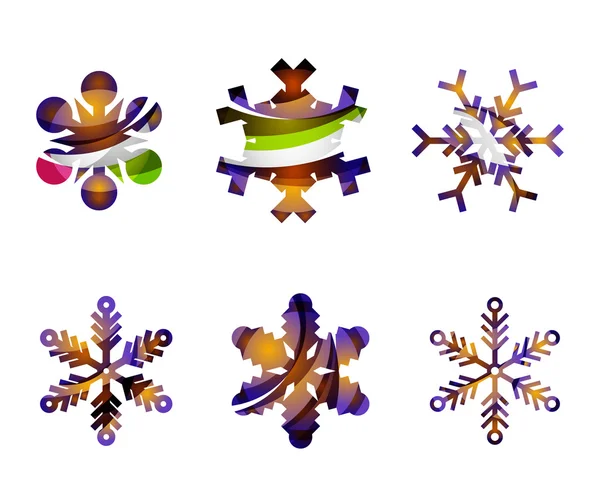 Conjunto de iconos de logotipo de copo de nieve de colores abstractos, conceptos de invierno, diseño geométrico moderno limpio — Vector de stock