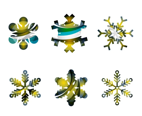 Ensemble d'icônes abstraites colorées de logo de flocon de neige, concepts d'hiver, conception géométrique moderne propre — Image vectorielle