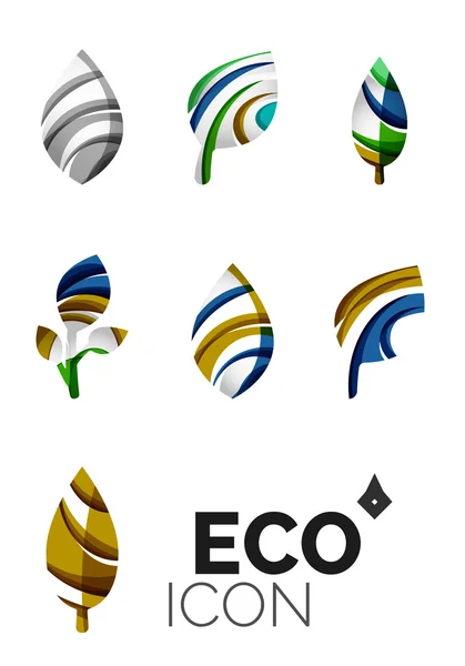 Set of abstract eco leaf icons, business logotype nature concepts, clean modern geometric design — Stock Vector