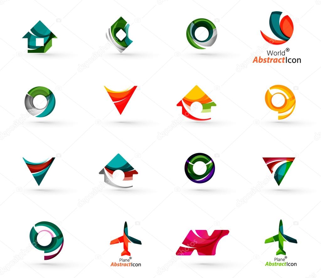 Set of various geometric icons -  rectangles triangles squares or circles. Made of swirls and flowing wavy elements. Business, app, web design logo templates