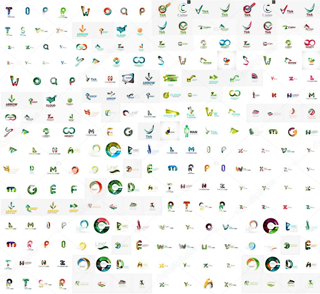 Mega set of geomeric lettering company logos. Corporate business branding design elements