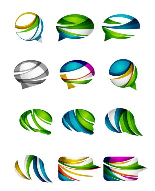 Dizi soyut konuşma balonu ve bulut simgeler, iş logo kavramları, temiz modern geometrik tasarım