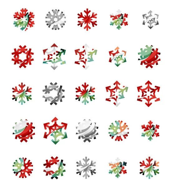 Set of abstract colorful snowflake logo icons, winter concepts, clean modern geometric design — Stock Vector