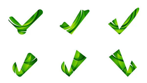 Conjunto de iconos abstractos OK y tick, conceptos de logotipos de negocio, diseño geométrico moderno y limpio — Vector de stock
