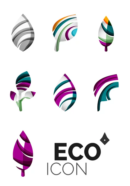一連の抽象的なエコ葉アイコン、ビジネス ロゴ自然概念、清潔でモダンな幾何学的設計 — ストックベクタ