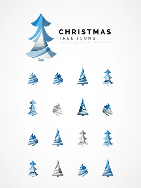 Ensemble d'icônes abstraites de sapin de Noël, concepts de logo d'entreprise, design brillant moderne propre — Image vectorielle