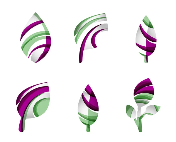 Ensemble d'icônes abstraites de feuille d'éco, concepts de nature de logotype d'entreprise, conception géométrique moderne propre — Image vectorielle
