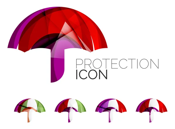 Ensemble d'icônes abstraites de parapluie, concepts de protection de logotype d'entreprise, conception géométrique moderne propre — Image vectorielle