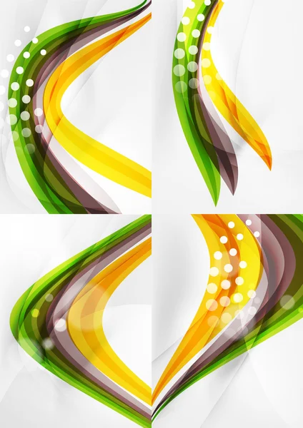 Conjunto de fondos abstractos. Curva líneas de onda con efectos de luz y sombra — Vector de stock