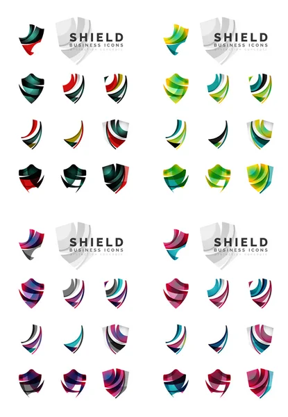 Set of company logotype branding designs, shield protection concept icons — Stock Vector