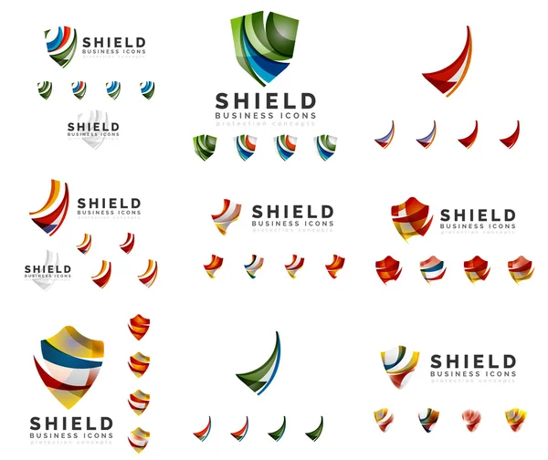 Set of company logotype branding designs, shield protection concept icons — Stock Vector
