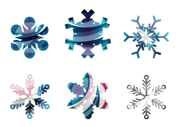 Conjunto de iconos de logotipo de copo de nieve de colores abstractos, conceptos de invierno, diseño geométrico moderno limpio — Vector de stock