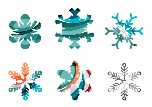 Conjunto de ícones coloridos abstratos do logotipo do floco de neve, conceitos de inverno, design geométrico moderno limpo —  Vetores de Stock