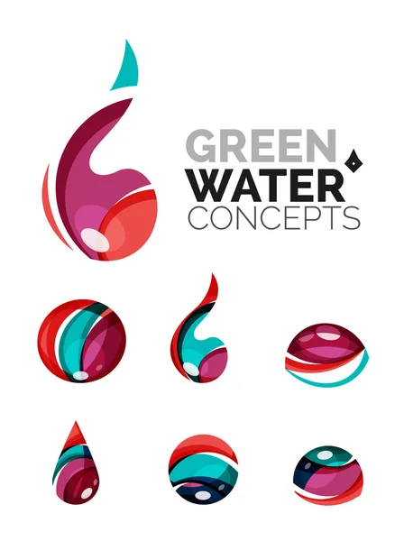 Reihe von abstrakten Öko-Wasser-Symbolen, Firmenlogo Natur grüne Konzepte, sauberes modernes geometrisches Design — Stockvektor