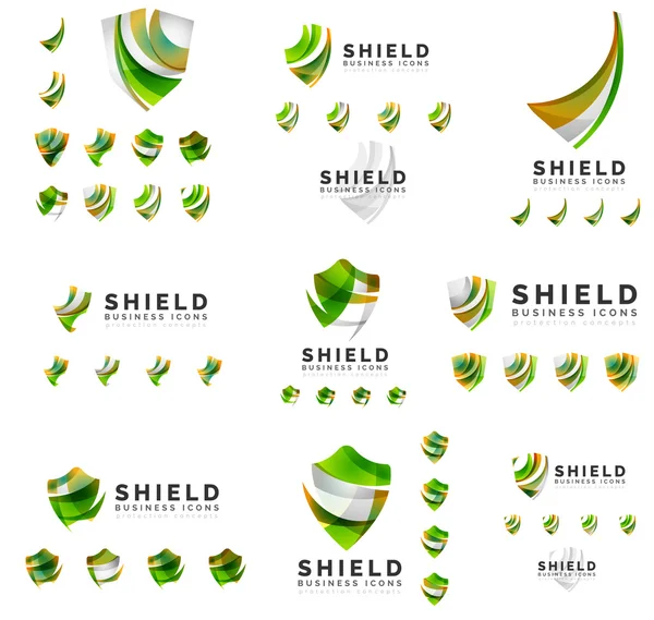 Набір дизайнів брендингу логотипів компанії, піктограми концепції захисту щита — стоковий вектор